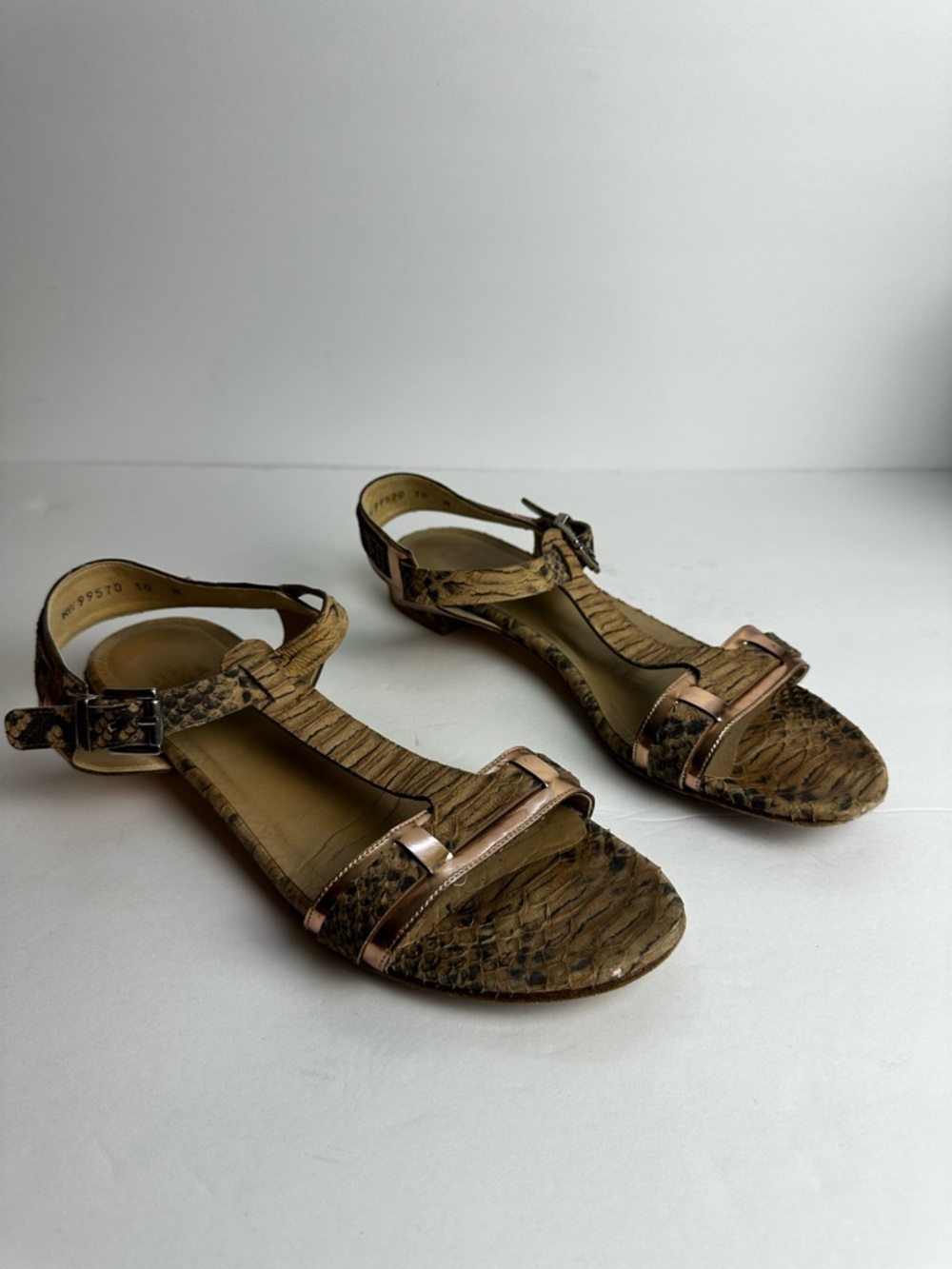 Stuart Weitzman Sandals Women's Size 10 Shoes Rose Gold Animal Print Tan